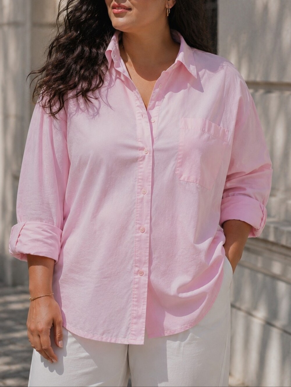 NWT Kuwalla 100% Cotton Pink Oversized Button Down Shirt Soft Girl Minimalist